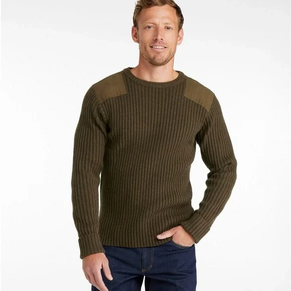 L.L. Bean Men's Ribbed Crewneck Commando Sweater - Deep Woods Green Heather